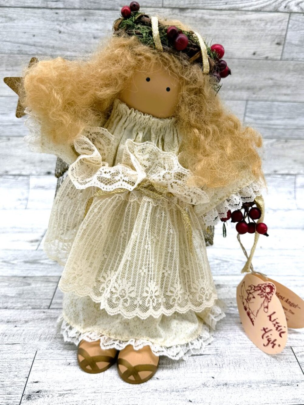 NWT 1998 VTG Lizzie High "The Littlest Angel" 10" Wooden Christmas Tree Topper